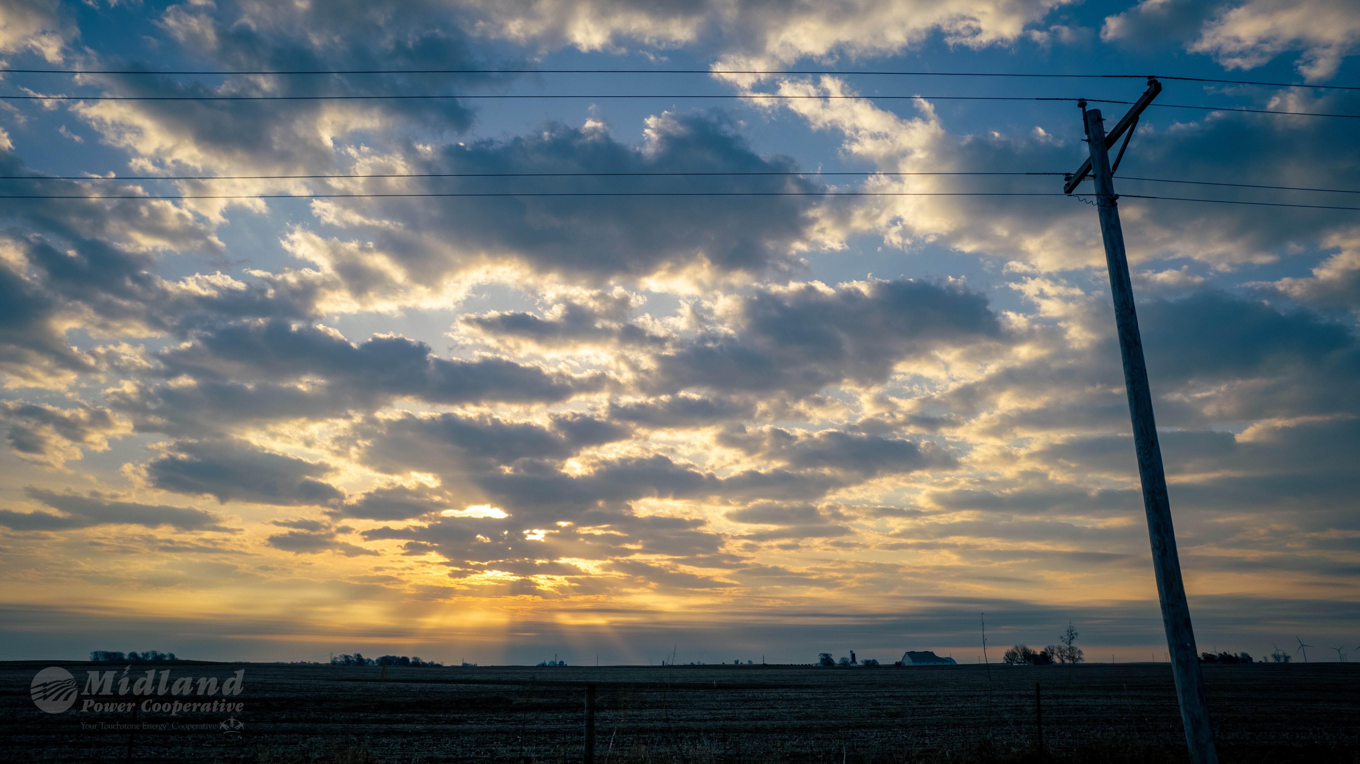 A power pole north of Jefferson at sunrise.